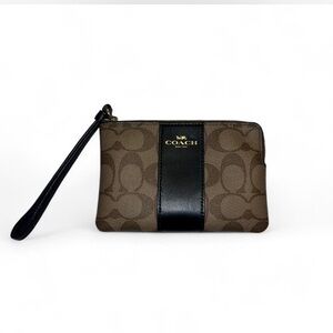 Coach Signature Brown and Black Wristlet